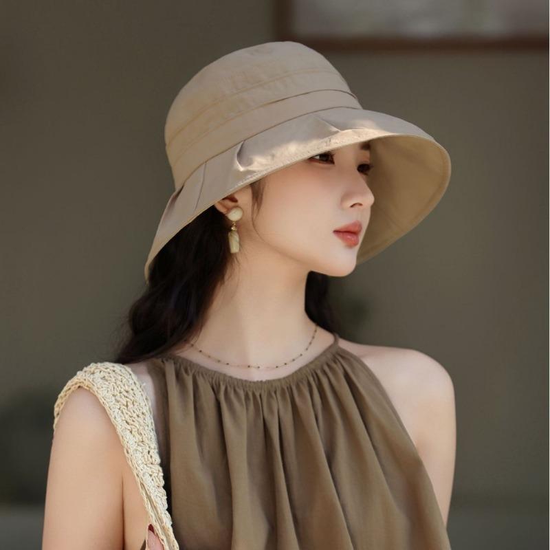 Bucket hat women's new lightweight sunscreen visor bucket hat niche pleated summer sun hat children