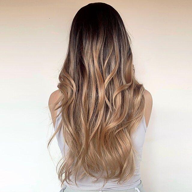 Brown Gold Mixed Color Medium Part Long Hair Curly Fake Head Set Big Wave Gradient Change Wig