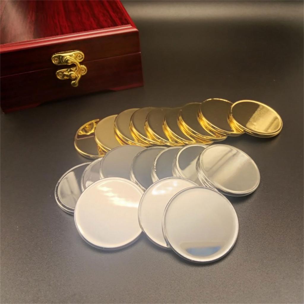 Pack of 10 Engraving Mirrored Blanks Challenge Coin Solid Brass Plated 40mm with Clear Protective Case for Crafting