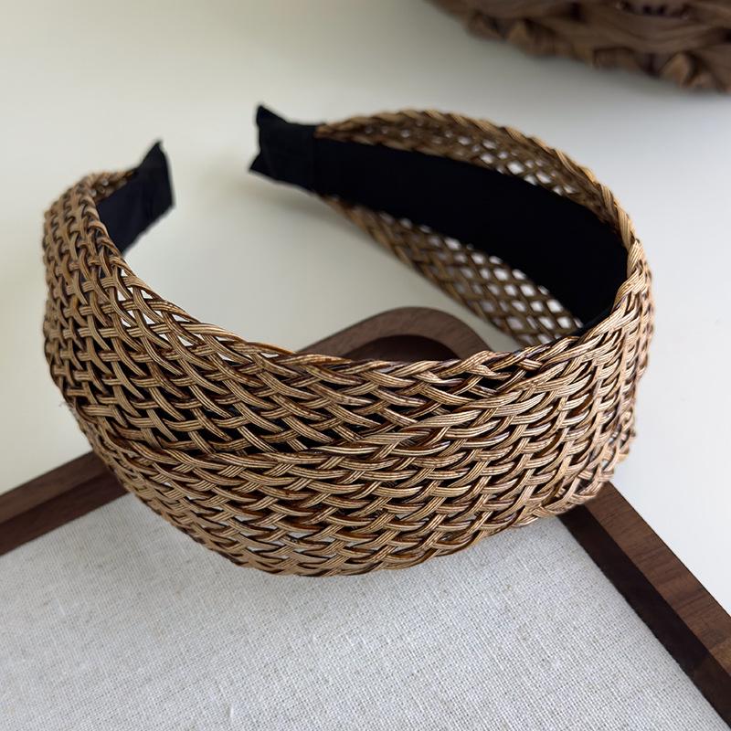 Bohemian Straw Wide-Brimmed Headband for Women - Vacation Style Hair Accessory