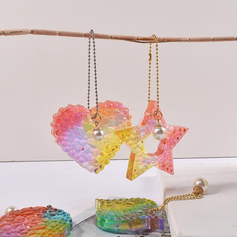 Cute Heart Round Charm Resin Mold Silicone Keychain Mold Pendant Epoxy Casting Mold with Hole DIY Craft Diamond Pattern