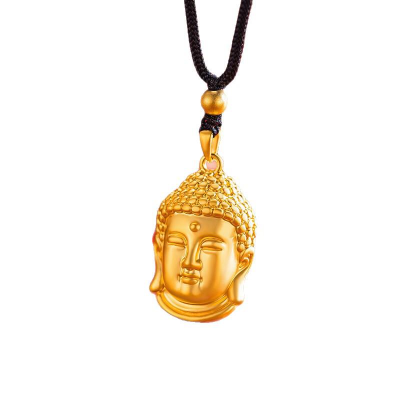 Vergoldete Damen Buddha Kopf Anhänger Halskette mit Sicherheitsverschluss - Hochwertiges simuliertes Gold Tathagata Schmuckaccessoire