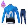 Movistar Racing Thermal Fleece Cycling Jersey Set Bicycle Bib Shorts Bike Clothing Ropa Maillot Ciclismo Hombre Bicicleta Kit