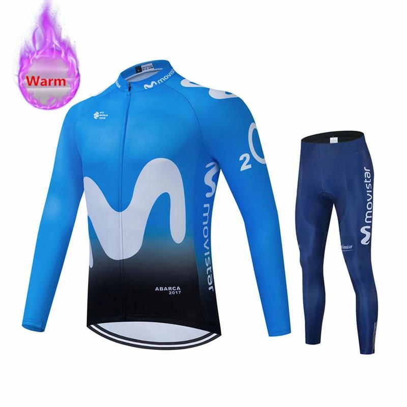 

2025 Movistar Racing Thermal Fleece Cycling Jersey Set Bicycle Bib Shorts Bike Clothing Ropa Maillot Ciclismo Hombre Bicicleta Kit 4XL