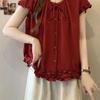 Women's Plus Size Lace-Up Short Sleeve Top - 2025 Summer Loose Fit, Slimming Fashion Design