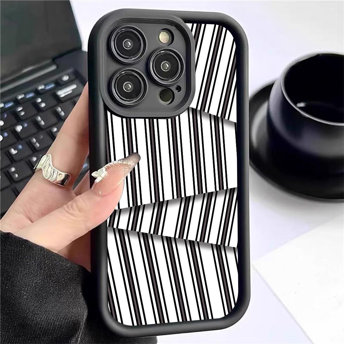 Black & White Stripe Groove iPhone 15/16/17 Case - Sandpaper Grip & Stair Step Protection Galaxy A22 5G чёрный