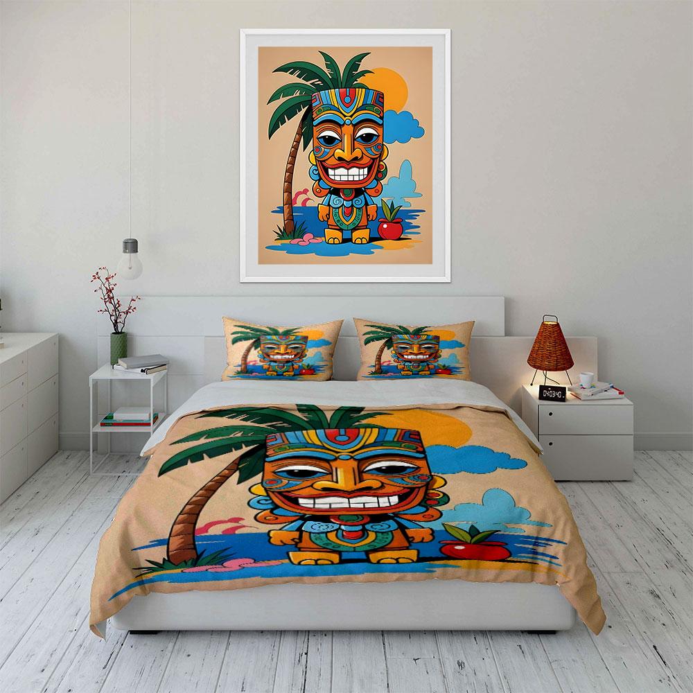 Colorful Tiki Mask Design. Bedding Sets Duvet Cover Sets Duvet Covers Pillowcases(1*Duvet Cover 2*Pillowcases Without Duvet Insert)