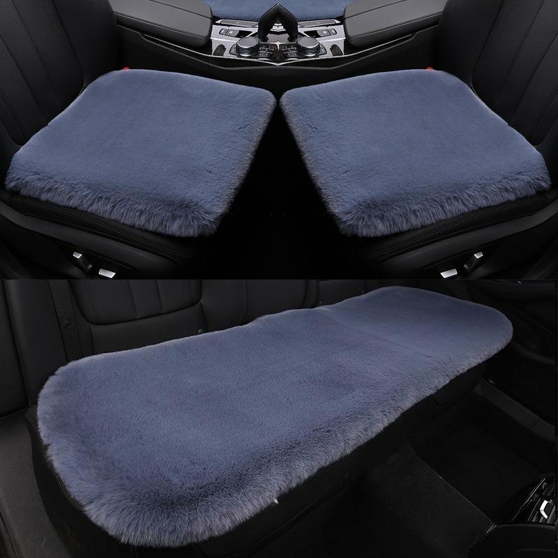 Winter Plush Car Seat Cushion Without Backrest Three-piece Set, Short Plush Warm Single Seat Anti-slip Plush Cushion for Rex Rabbits