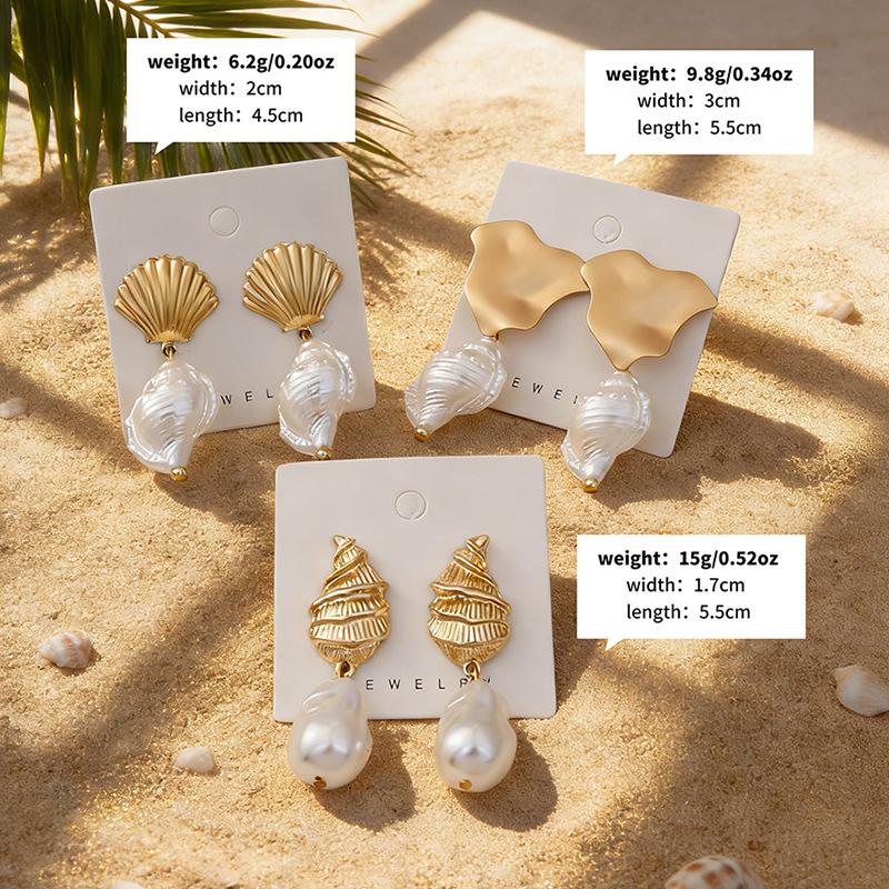 Bohemian Shell Pearl Drop Earrings Gold Plated Ocean Style Earrings For Women Beach Vacation Party Jewelry