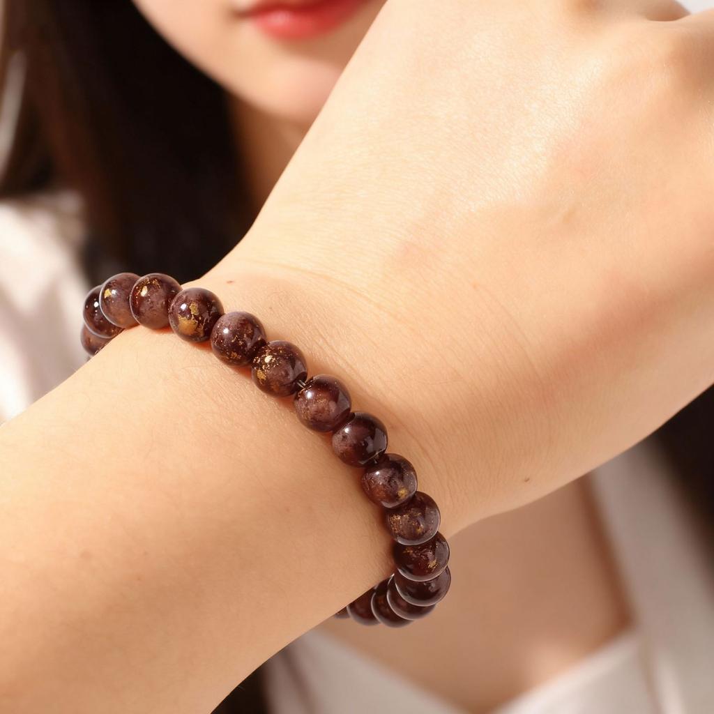 Festive Gifts Dark Red Gold Speckle Stone Beaded Bracelet Elegant Fashion Jewelry For Women Daily Wear Gift