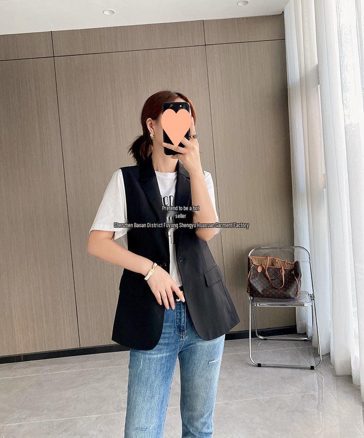 Automne 2024 Veste à col de costume coréen décontracté pour femmes - Haut sans manches Vêtement d'extérieur