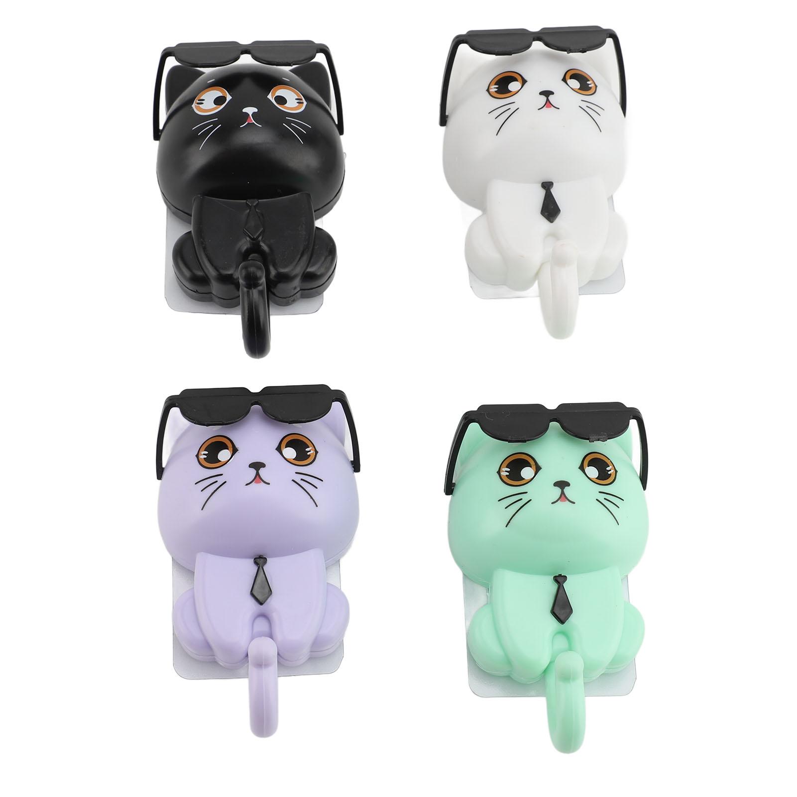 

4Pcs Cat Hooks Plastic Adhesive Cute Sunglasses Kitten Key Holder Wall Hook for Hat Jacket