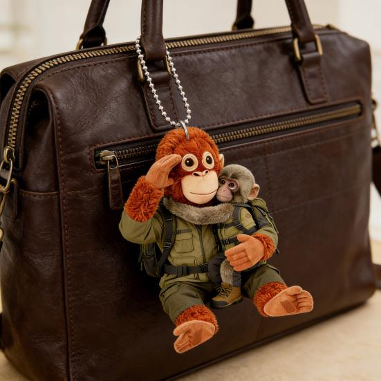 Monkey Keychain Cute Baby Monkey Acrylic Charm 2D Monkey Holding Plush Toy Hanging Pendant for Backpack Purse Car Keys