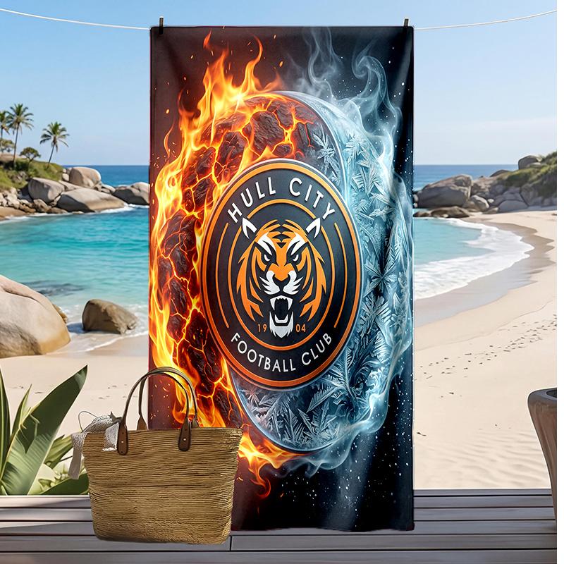 Asciugamano da Spiaggia con Stampa Calcio Hull City, Asciugamano Grande Morbido Asciugatura Rapida per Spiaggia Campeggio Nuoto