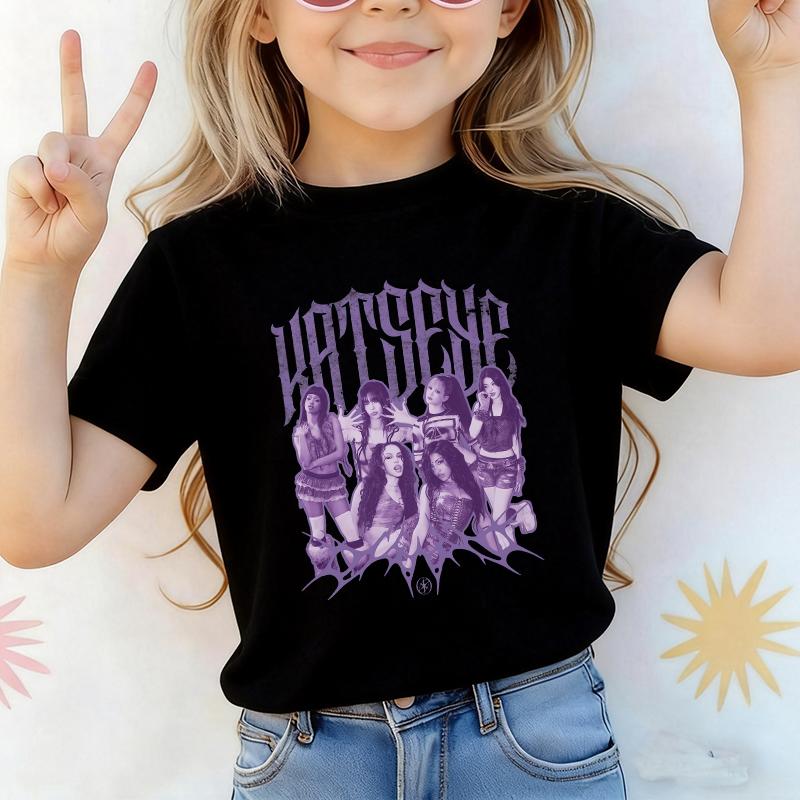 Katseye Cartoon T Shirt Boys Girls Short Sleeve T-shirt Kids Streetwear Summer Children's Clothing Music Singer Y2K Tees Tops