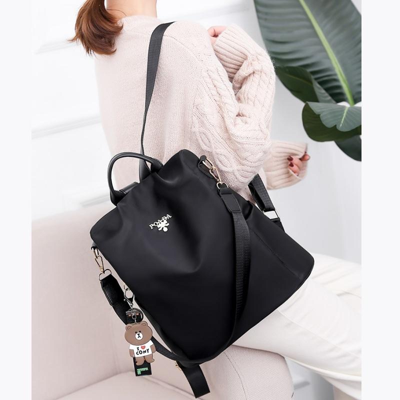 Outdoor Leisure Female Travel Bags Trendy Multiple Purpose Women's Backpack with Bear Pendant Colorful Printed Quality Oxford Shoulders Bag for Mother