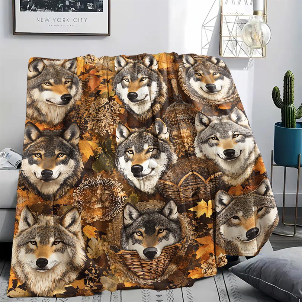 Koc Flanelowy z Nadrukiem Wilka, Wysokiej Jakości, Wygodny na Wszystkie Pory Roku, Wystrój Domu, Ciepło i Komfort, Idealny na Prezenty Świąteczne