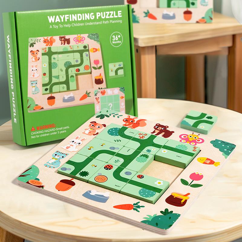 Wooden Block Puzzle Wayfinding Montessori Learning Puzzle Board Puzzles Shape And Color Cognitive Toys Early Educational Puzzle