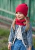 Spring Hat for a Girl with a Scarf - Children's. Red 46-50 Cm
