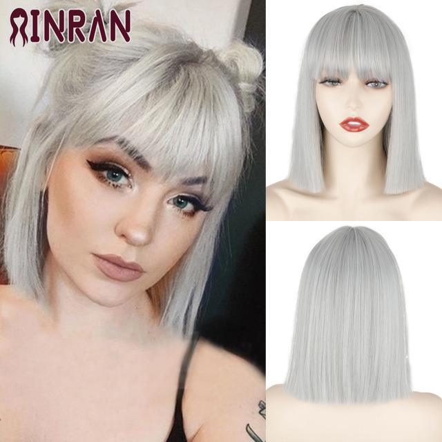 XINRAN Lange gerade weinrote Perücke mit Pony, synthetische Perücken für Frauen, hitzebeständiges Naturhaar für die tägliche Halloween-Cosplay-Party