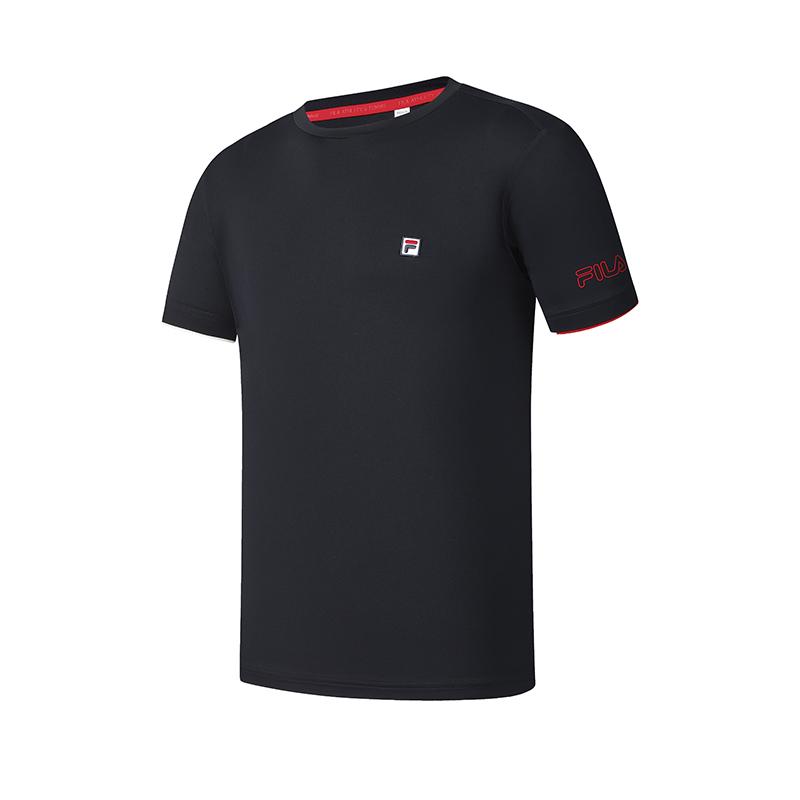 FILA Tennis Series Simple Nautical Casual Daily Versatile Comfortable Knit Short Sleeve T-Shirt Men Tops Navy-Blue A51M523101F-NV
