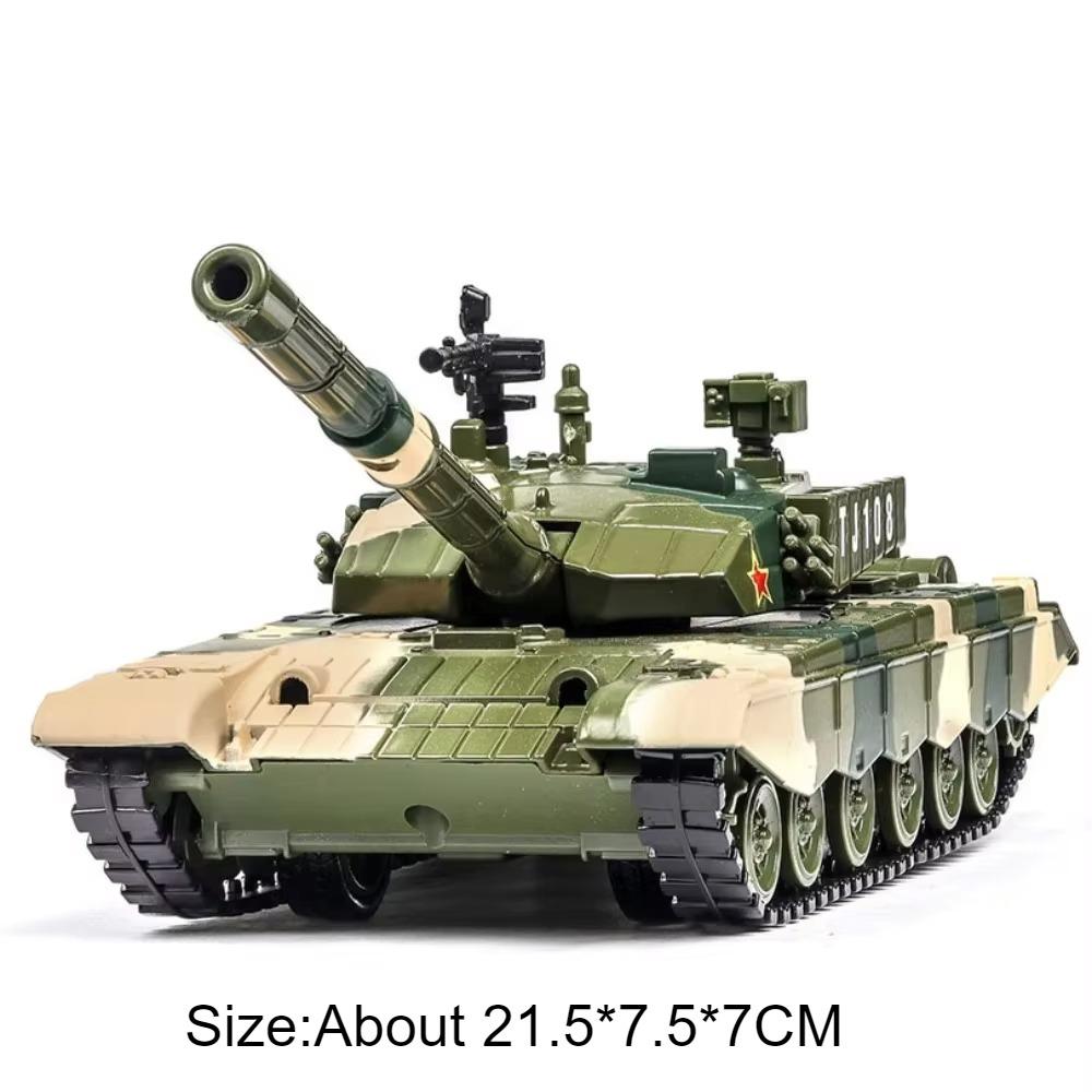 1:32 Type 99 Main Battle Tank Alloy Model Diecast Car Toy Sound Light Pull Back Metal Body Rubber Track Vehice Simulation Models