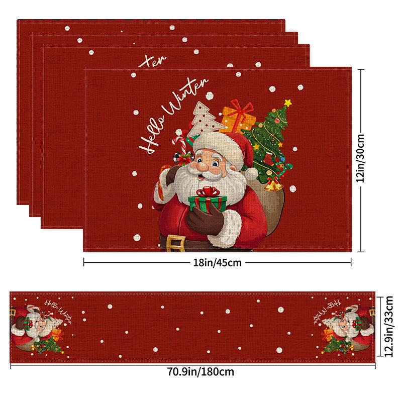 

4PC Santa Claus TablePad+1PC Christmas Table Runner Linen Placemat Square Restaurant Decor for Home Navidad New Year 2026 Decor