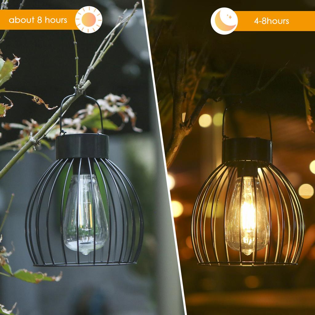 CalmGeek Solar Powered Engrgy Bird Cage Design Pendeant H-anging Lamp Lantern Outdoor Light