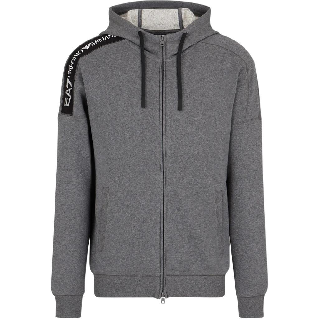 Emporio Armani EA7 Logo Tape Hooded Zip-Up Long Sleeve Sweatshirt Men sweatshirts Dark-Gray 6DPM12-PJOGZ-3925