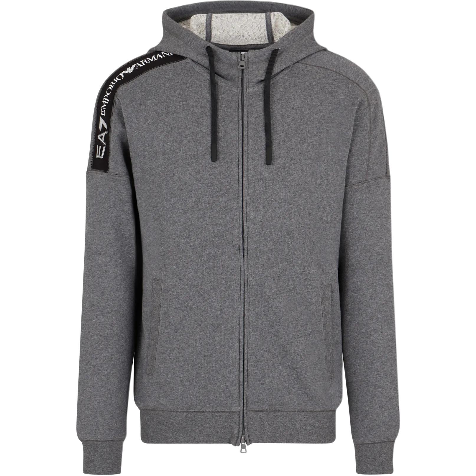 Emporio Armani EA7 Logo Tape Hooded Zip-Up Long Sleeve Sweatshirt Men sweatshirts Dark-Gray 6DPM12-PJOGZ-3925 M 27980₽