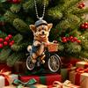 Acrylic Car Mirror Hanging Ornament, Dog Cycle Christmas Accent with Cord for Holiday Vehicle Use and Display Trim