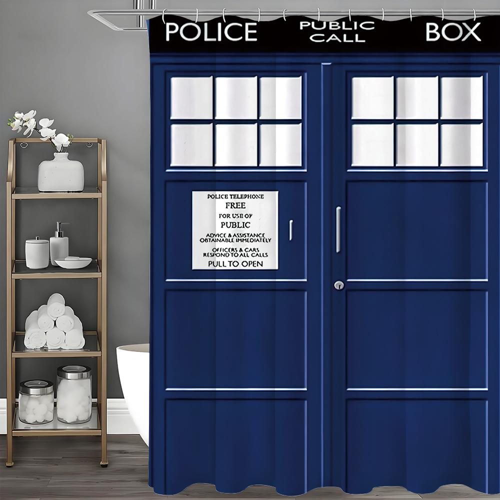 Police Pavilion Blue UK Tardis Giant Fantasy Art Shower Curtain, Bathroom Decorative Shower Curtain, Waterproof Shower Curtain w
