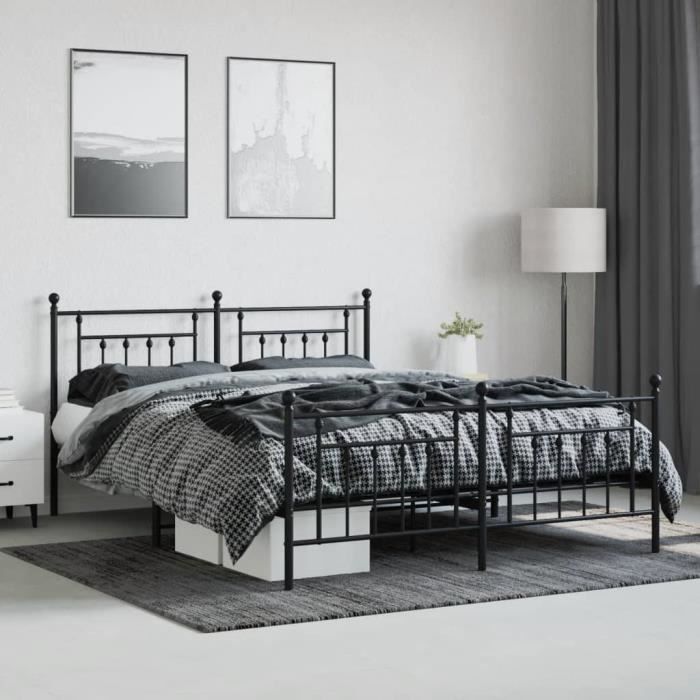 VidaXL Cadre de lit métal avec tête de lit-pied de lit noir 180x200 cm 353559
