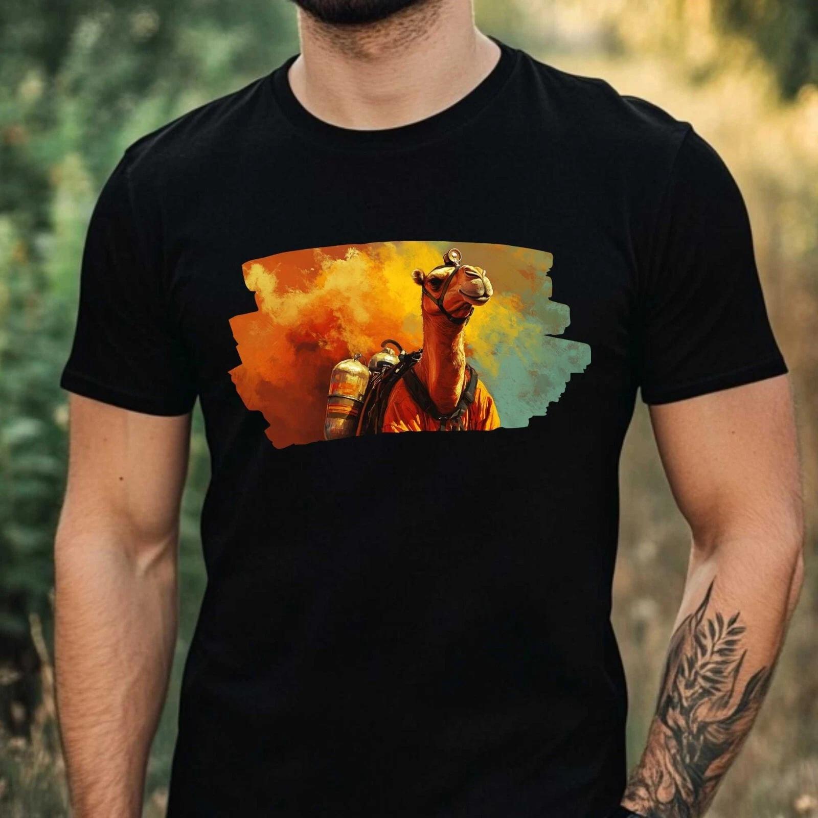 T-Shirt Herren Kamel als Feuerwehrmann Motiv Baumwolle Größe XS bis 5XL XS