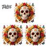 Halloween Skull Window Clings Day of The Dead Flower Static Sticker, Colorful Mexican Floral Glass Indoor Outdoor Festive Art Decal, Waterproof