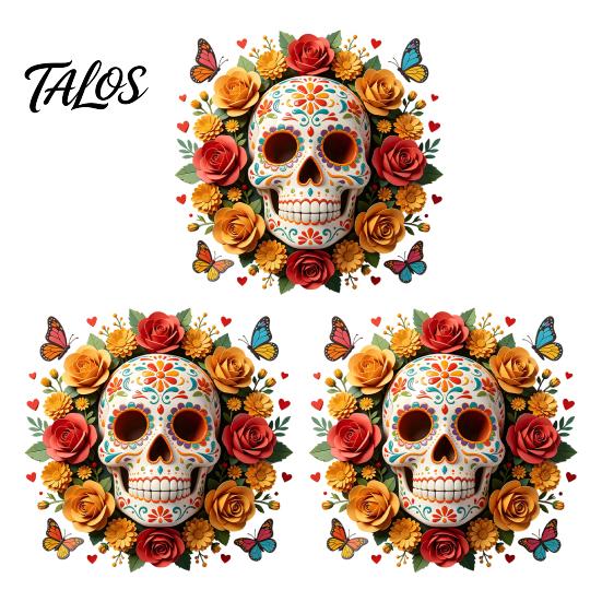 Halloween Skull Window Clings Day of The Dead Flower Static Sticker, Colorful Mexican Floral Glass Indoor Outdoor Festive Art Decal, Waterproof