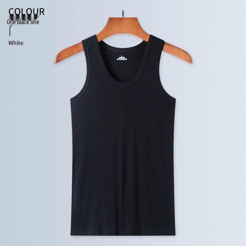 

2025 Men s Pure Cotton Elastic Base Layer Vest - Solid Color, Close-fitting 2XL (130-150 lbs) чёрный
