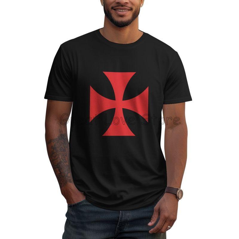 T-shirt Stampate Personalizzate con Croce dei Cavalieri Templari Uomo Estate Comode Traspiranti T-shirt Unisex 100% Cotone Manica Corta T-shirt Top