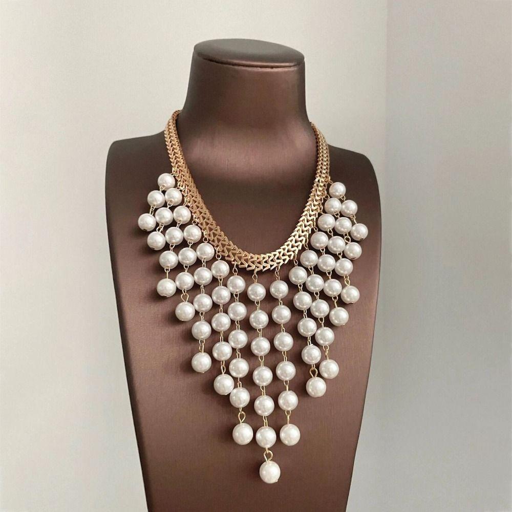 Exaggerated Style Pearl Multilayer Necklace Adjustable Imitation  Pearl Necklace  Beach