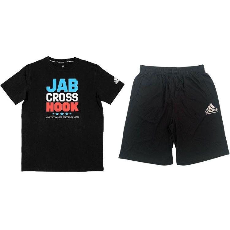 

Adidas Футболка с коротким рукавом и принтом логотипа, шорты для бега, повседневный спортивный комплект, мужские комплекты, черный цвет ADICLTSCJH-BW+ADIKTW1S-BW M