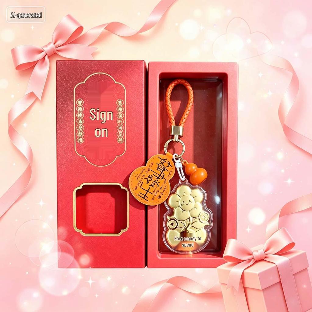Shuibei 999 Fine Gold Gourd Pendant Keychain with Cute Money Flower Design