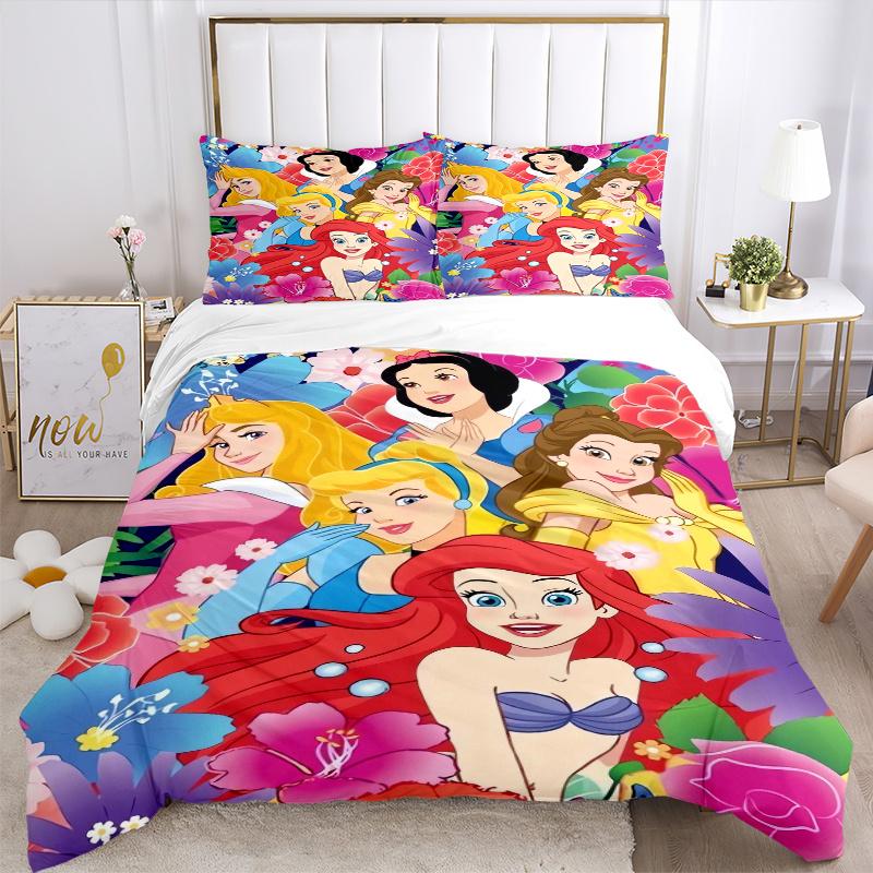 3pcs Disney Princesses Floral Bedding Set, Including 1 Quilt Cover and 2 Pillow Shams, Without Filling, Soft and Comfortable Home Bedroom W033