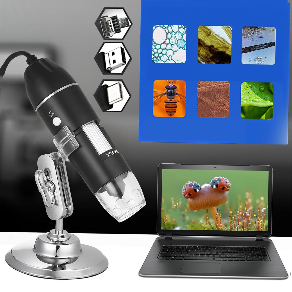 USB Digital Zoom Microscope Magnifier with OTG Function 8 LED Light Magnifying Glass 1600X Magnification with Stand