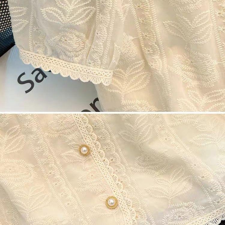 Blouse en dentelle à manches courtes style français pour femme, haut chic tendance, chemise élégante et décontractée