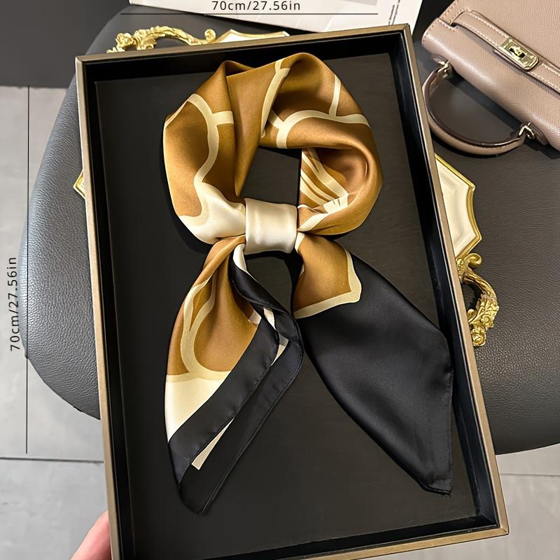 27.5" Chain Printed Square Scarf Elegant Thin Breathable Decorative Neck Scarf Orange Windproof Headscarf For Women