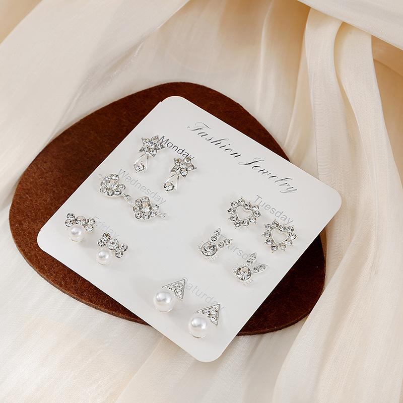 Temperament Week Earrings 6 Pairs Combination Set Student Personality Earrings, Week Earrings Set