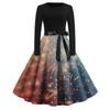 Women's Vintage Classic Dress Long Sleeve 2024 New Year Printed Ound Neck Swing Dress