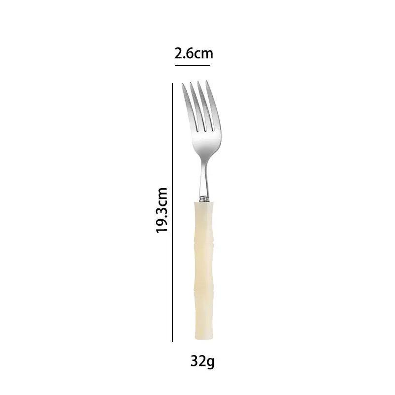 304 Stainless Steel Gold Cutlery Set with Violet Acrylic Bamboo Joint Handles: Includes Knife, Fork, and Spoon for Hotel Light Luxury Use.