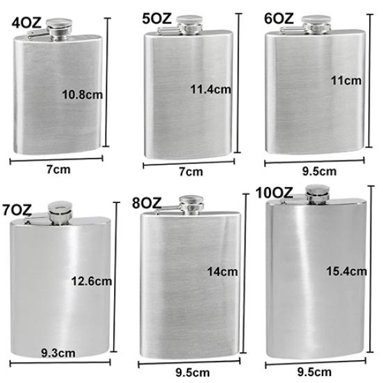 Portable 4 5 6 7 8 10 Oz Stainless Steel Hip Liquor Whiskey Alcohol Flask Cap