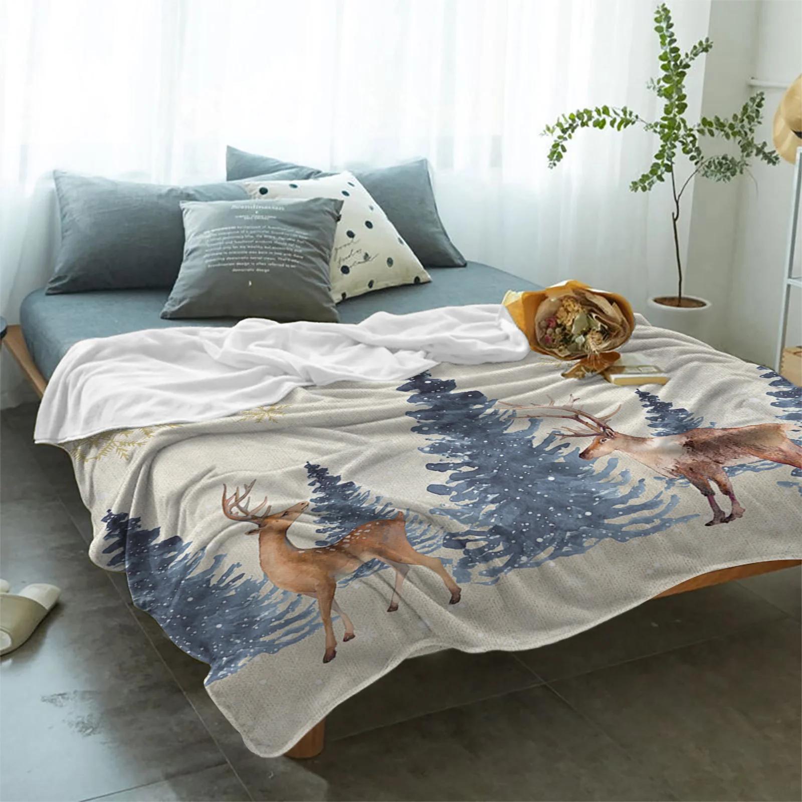Throw Blanket Christmas Snowflake Elk Blanket Soft Comfortable Plush Blankets Warm Sofa Bed Sheets 100cmx150cm